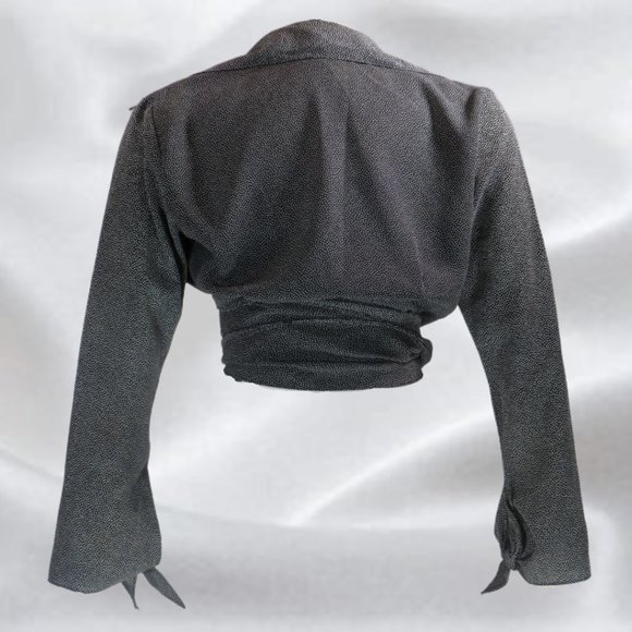 Starlet Black with White Dots Wrap Crop Top in Size Medium - Picture 2 of 6